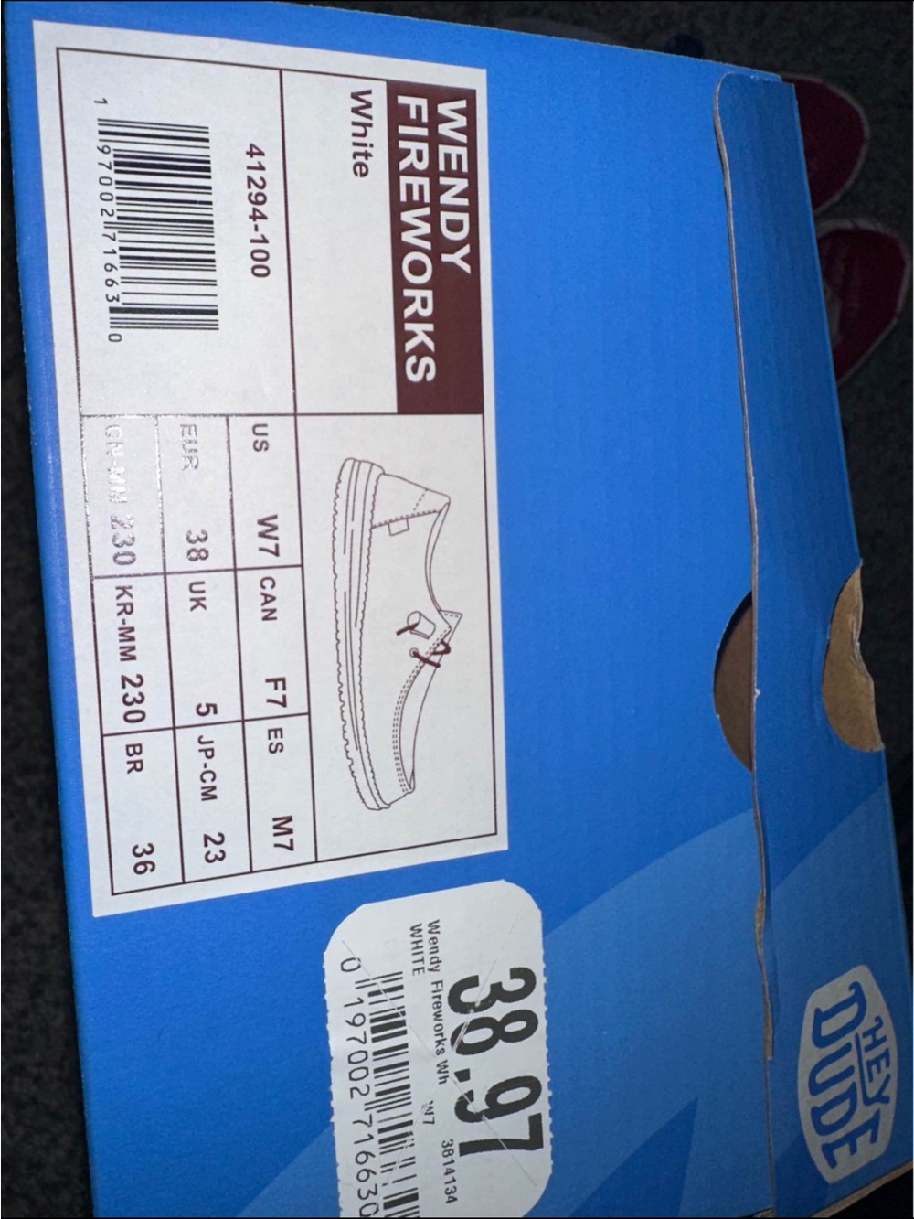 Woman’s White Navy & Red Firework Slip-On Hey Dudes - Picture 2 of 2